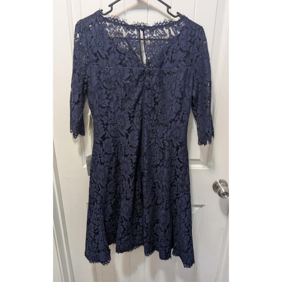 New Eliza J Quarter Length Sleeve Lace Fit Flare Dress Sz 12 Navy Blue Formal - Picture 5 of 12